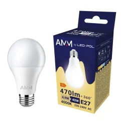 LED-POL Żarówki Klasyczne^Żarówka LED E27 4,9W barwa neutralna AMM-E27-A60-4,9W-DW