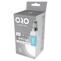 LED-POL Żarówki Klasyczne^Żarówka LED E14 7W barwa zimna ORO-PREMIUM-E14-G45-7W-XP