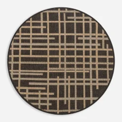 Outlet inny Dywan okrągły w kratę czarny JUTA 100 cm