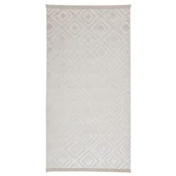 Dywaniki^Dywanik z połyskującym wzorem 3D beżowe romby ETNA 60x100 cm