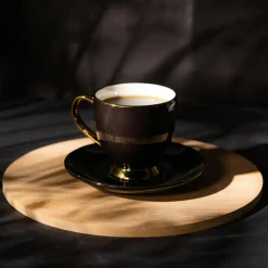 Filiżanki I Spodki^Filiżanka porcelanowa ze spodkiem czarna ROYAL 220 ml