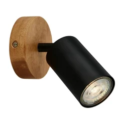 Kinkiety^Kinkiet spot regulowany drewniana podstawa czarny VINTAGE