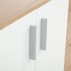 FORTE Komody^Komoda 3-drzwiowa z 4 szufladami IKOLI biała dąb artisan