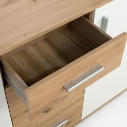 FORTE Komody^Komoda 3-drzwiowa z 4 szufladami IKOLI biała dąb artisan