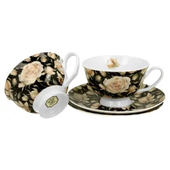 Hot Komplet 2 filiżanek ze spodkami ROYAL ENGLISH ROSES BLACK 250 ml