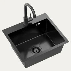 inny Zlewozmywaki^Komplet zlewozmywak QUADRON czarny AVENIR BOX 50X45 cm z baterią