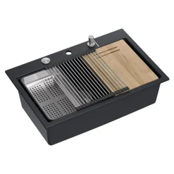 Zlewozmywaki^Komplet zlewozmywak QUADRON czarny MASTER BASE 1K 76x50 cm z akcesoriami