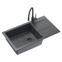 Discount Komplet zlewozmywak QUADRON czarny BOLD XL 1K/Z/O 78x45 cm z baterią