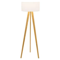 Spot - Light Lampy Podłogowe^Lampa na drewnianym trójnogu abażur biały LOTTA