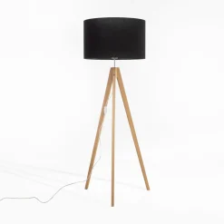 Clearance TK Tomasz Krywult Lampa na drewnianym trójnogu abażur czarny TREVISO