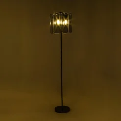 Zumaline Lampy Podłogowe^Lampa podłogowa dymione szkło czarna NIRA