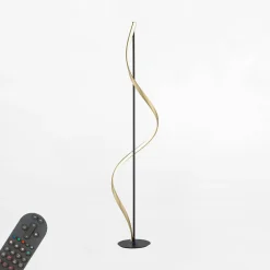 Best Paul Neuhaus Lampa podłogowa LED Wi-Fi czarno-złota Q-SWING z pilotem