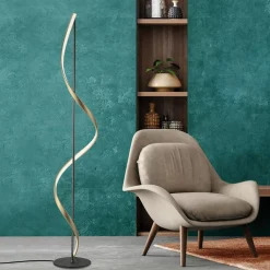 Best Paul Neuhaus Lampa podłogowa LED Wi-Fi czarno-złota Q-SWING z pilotem
