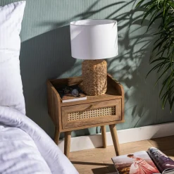 Hot PLATINET S.A. Lampa stołowa ceramiczna biała/rattan LUCIA