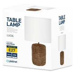 Hot PLATINET S.A. Lampa stołowa ceramiczna biała/rattan LUCIA