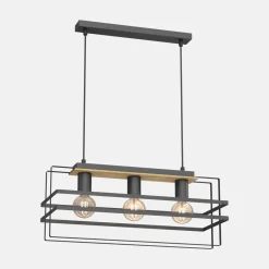 Sale Luminex Lampa wisząca czarna jasne drewno KORTEZ III