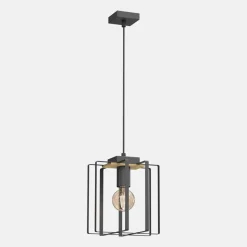 Luminex Lampy Wiszące^Lampa wisząca czarna jasne drewno KORTEZ I