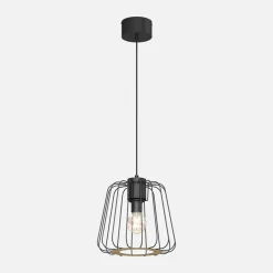 Online Luminex Lampa wisząca czarna jasne drewno TRAD I klosz 25 cm