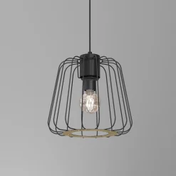 Online Luminex Lampa wisząca czarna jasne drewno TRAD I klosz 25 cm