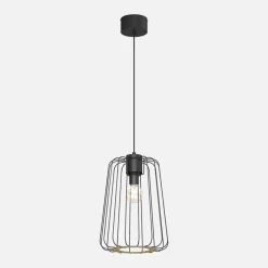Best Luminex Lampa wisząca czarna jasne drewno TRAD I klosz 38 cm