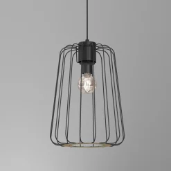 Best Luminex Lampa wisząca czarna jasne drewno TRAD I klosz 38 cm