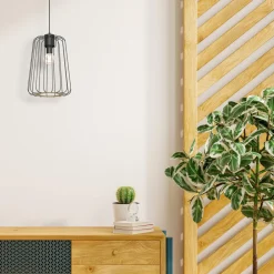 Best Luminex Lampa wisząca czarna jasne drewno TRAD I klosz 38 cm
