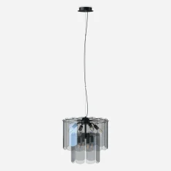 Clearance Zumaline Lampa wisząca dymione szkło czarna NIRA φ43 cm