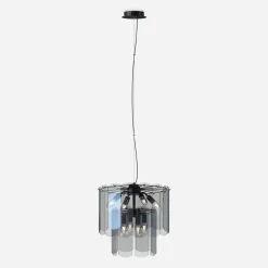 Clearance Zumaline Lampa wisząca dymione szkło czarna NIRA φ43 cm