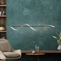 Paul Neuhaus Lampy Wiszące^Lampa wisząca LED Wi-Fi czarno-złota Q-SWING z pilotem
