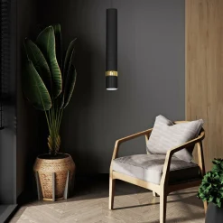 New Luminex Lampa wisząca loftowa tuba czarno-złota RENO