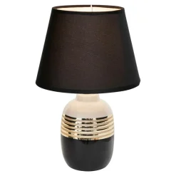 Zumaline Lampy Stołowe^Lampka nocna czarno - biała w złote pasy