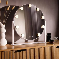inny Lustra Dekoracyjne|Lustra^Lustro okrągłe z lampkami LED białe 44 cm