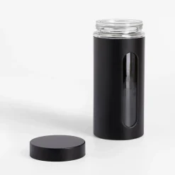 inny Pojemniki Na Żywność^Pojemnik szklany z metalową pokrywką czarny 1350 ml