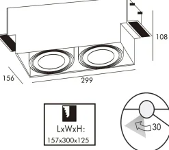 Outlet Zumaline Reflektor podtynkowy 2-punktowy biały ONEON DL - długość 30 cm