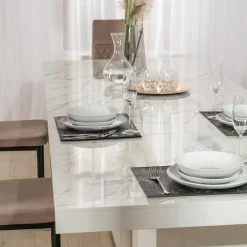 Discount Stół rozkładany KOLOS II biały / nadruk marble marmur połysk