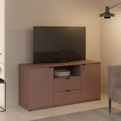 Outlet FORTE Szafka RTV 2-drzwiowa z szufladami i wnęką GANYMEDE ceglasty