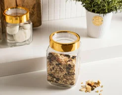 Pojemniki Na Żywność^Szklany pojemnik do żywności ze złotą pokrywką 700 ml