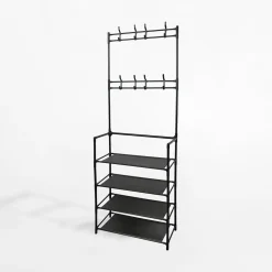 inny Wieszaki, Półki Tekstylne, Organizery^Wieszak stojący z półkami czarny 60x26x157 cm