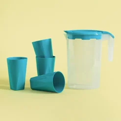 New inny Zestaw dzbanek plastikowy i 4 kubki niebieskie