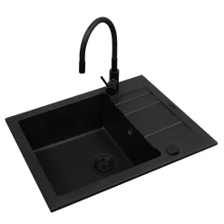 Online ZHEF Zlewozmywak APOLLO 65x50 cm z baterią HERA + syfon black edition